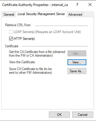 Local Security Management tab of the Certificate Authority Properties window.