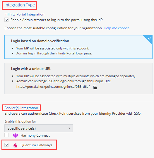 Integration Type > Service Integration > Quantum SAML setting example