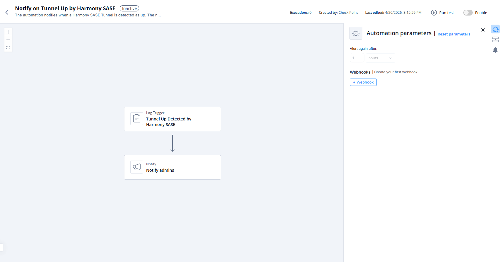 Notify on Tunnel Up by Check Point SASE automation flowchart