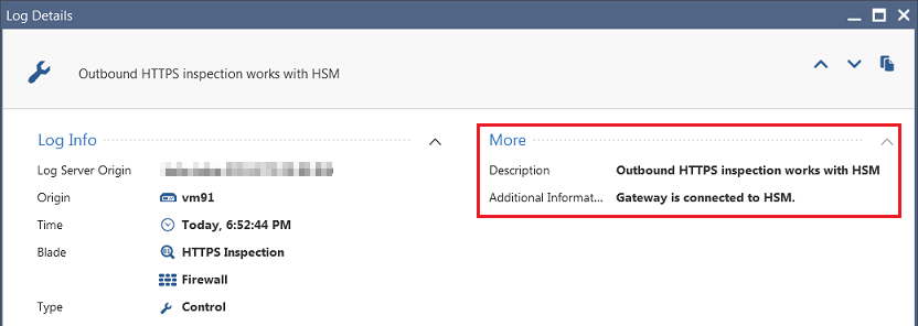HSM - SmartConsole log - Log Details