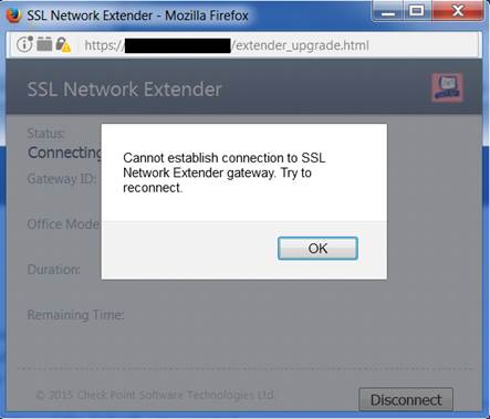 Cannot Establish Connection To SSL Network Extender Gateway. Try.