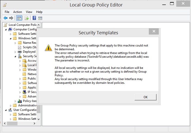domain security policy group rule error