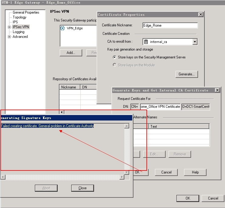 check point endpoint security vpn certificate error