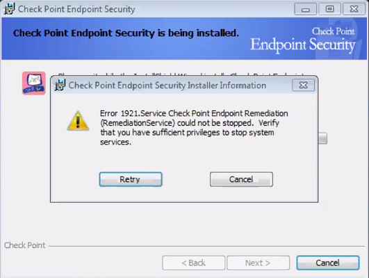 Endpoint connect. Checkpoint ошибка. Ошибка check point Endpoint Security VPN. Чек поинт для виндовс. Ошибка установки Checkpoint VPN.
