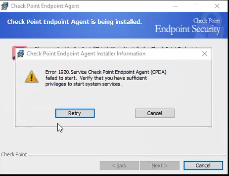 check point failed endpoint vpn client installation