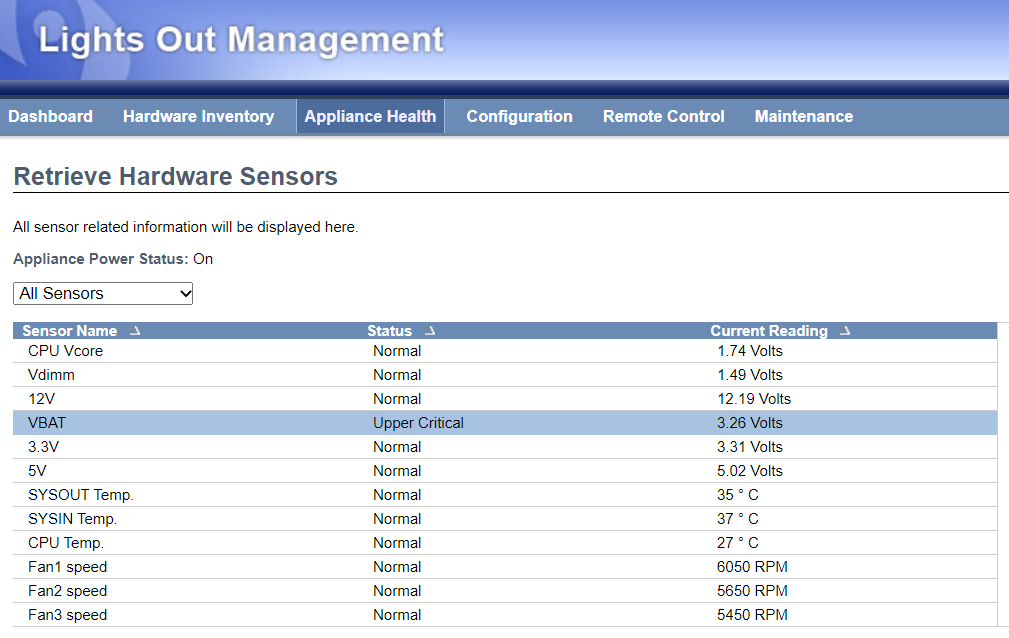 On A 5600 Appliance The Value In The Lom Webui Indicates That The Vbat Is Upper Critical