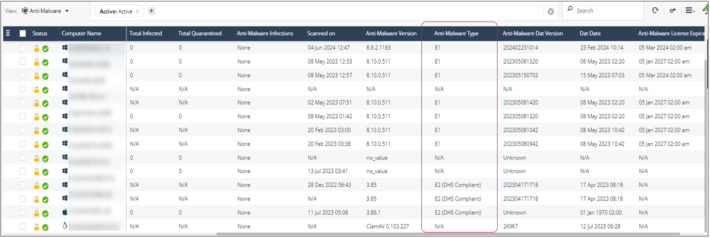 Open asset management and add the Anti-Malware Type column to your view.